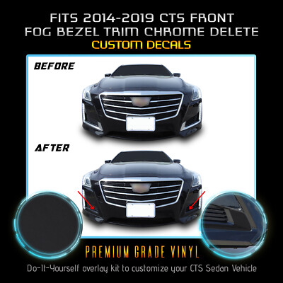Fit 14-19 CTS Fog Light Bezel Trim Chrome Delete Blackout Vinyl Kit Matte Black
