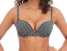 Freya Check In Bikini Top Size 30F Underwired Padded Moulded Plunge Bra 201908