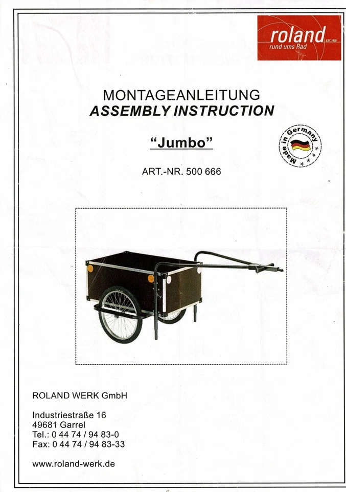 Fahrradanhänger, "Jumbo", Belasbarkeit 100 kg, Neupreis 599 €, 400 € Preis