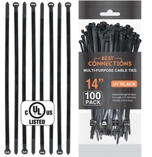 BEST CONNECTIONS Cable Ties w/ Metal Tooth Stainless Steel 14.5" Length 100 pack