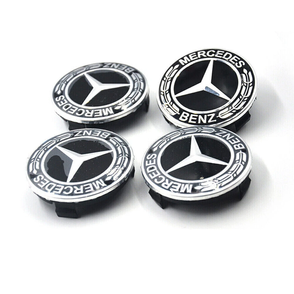4PCS -75mm For Mercedes-Benz Wheel Rims Center Hub Caps AMG Wreath Classic Black - Image 4 of 4