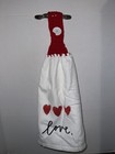 Hanging Double Kitchen Towel Red Crocheted Top Valentine’s Day Hearts Love