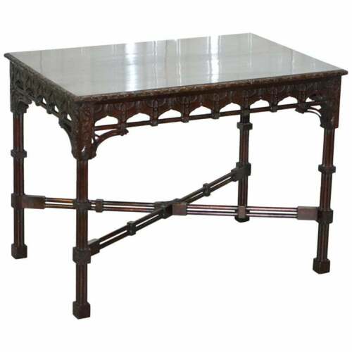 RARE 19TH CENTURY THOMAS CHIPPENDALE CLUSTERED COLUMN LEG SILVER TEA SIDE TABLE - Picture 1 of 12