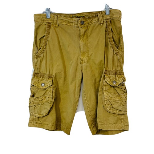 Brooklyn Laundry Cargo Shorts Men 32 Tan Snap Pockets All Cotton Casual Work 12" - Picture 2 of 10