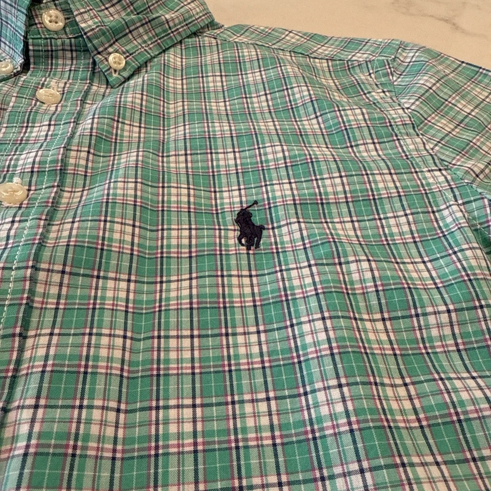 Рубашка Ralph Lauren для мальчиков размер 10-12 бирюзово-зеленая с длинным рукавом на пуговицах 100% хлопок - Изображение 3 из 4