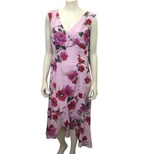 ADRIANNA PAPELL $159 Ruffled Floral V Neck Midi Sheath Dress size 8 NEW WITH TAG