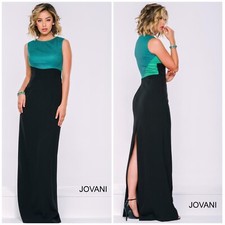 NWT Jovani Column Dress 6 Mesh blue green black Prom Formal Long