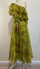 #4 NWT! ASOS Women's Floral Lime Green Georgette One Shoulder Dress, Sz: 10