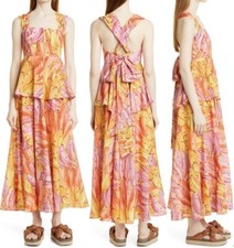 Farm Rio Ombra Banana Tie Back Maxi Dress size S