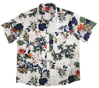 MCEDAR Hawaiian Shirt Mens 2XL Floral Button Up Casual Short Sleeve