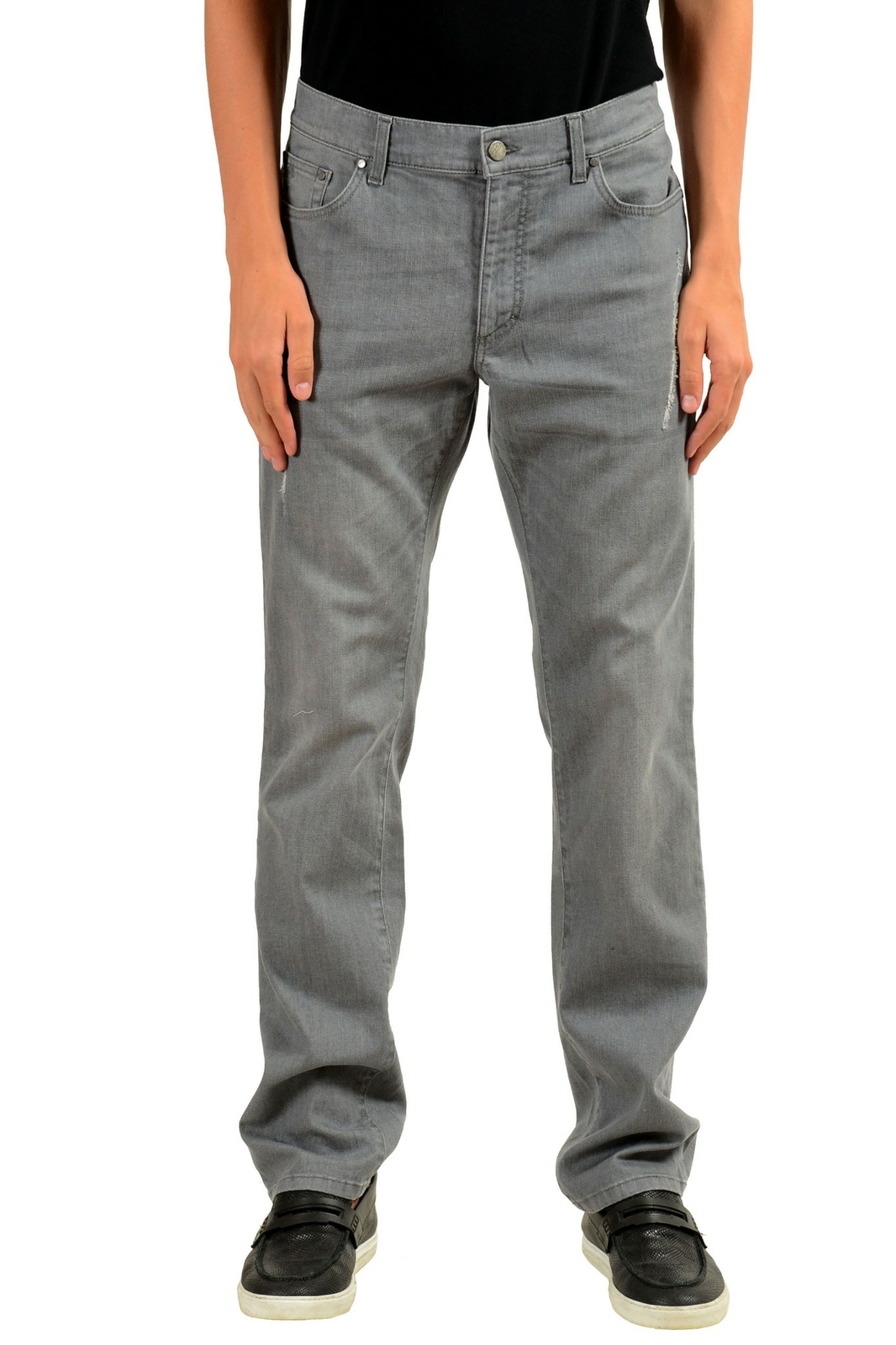 Трендовые мужские серые классические джинсы прямого кроя из коллекции Versace