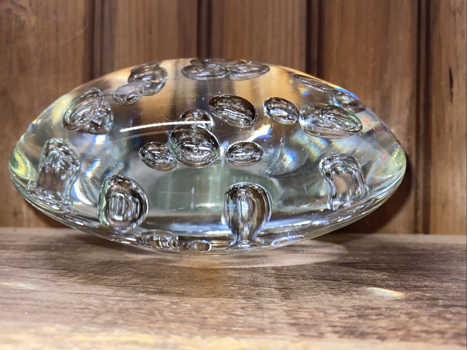 Very Large Clear Art Glass Paper Weight 7” X 7” X 2” Controlled Bubbles