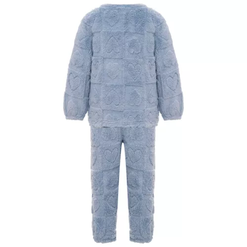 Kids Boys Girls Pajamas Set Solid Color Tops With Pants Round Neck Flannel Suit - Foto 15 di 72