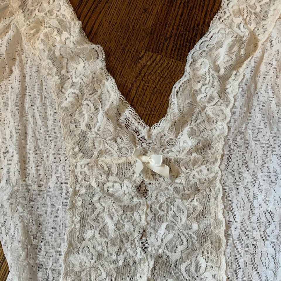 Lencería De Colección Cinema Etoile Chemise L Blanco Encaje Satinado Fairycore EE. UU. Años 80 Nuevo de Lote Antiguo Foto 3 de 4