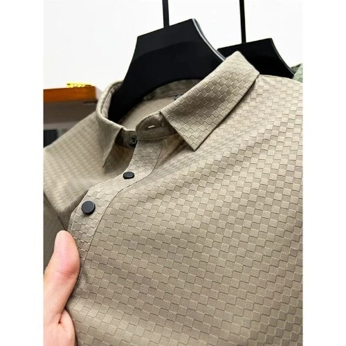 Herren Luxus Waffel Kurzarm Poloshirt Revers Eis Seide Atmungsaktiv High End - Bild 28 von 29
