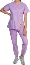 Medgear Blossom Women's Floral Embroidery Scrubs Top Size Small