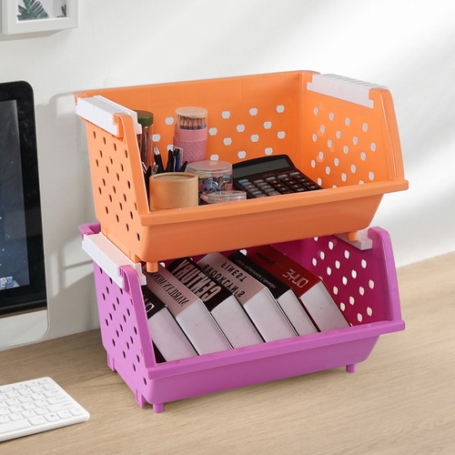 Kekow Plastic Stackable Storage Bins for Pantry 4-Pack Colored Closet Organizer - Picture 10 of 12