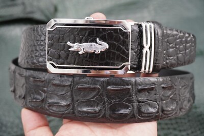 Men's No-Hole Ratchet Belt – Alligator Print Leather Automatic Buckle Slide Dress Belt