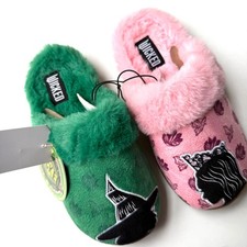 WICKED New 20 Girls Large Pink Green Slip On Fuzzy Faux Fur Slippers Box 80