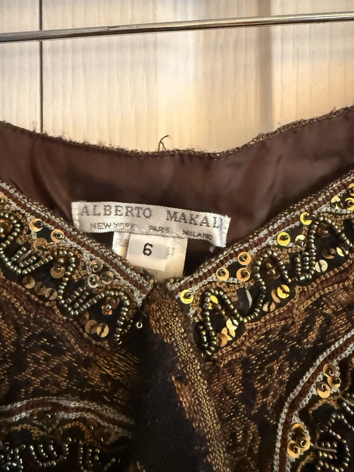 Alberto Makali Bohemian Asymmetrical High Low Sequin Skirt Browns Sz 6 - Image 3 of 4