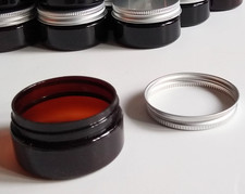 SIX 6 NEW Plastic 2 oz BROWN Container Jars with Aluminum Screw On Lids