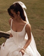 White Square Neck A-Line Full-Length Sleevele...