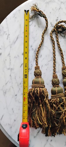 Vintage Royal curtain tie backs tassel green and gold tones. set of 3