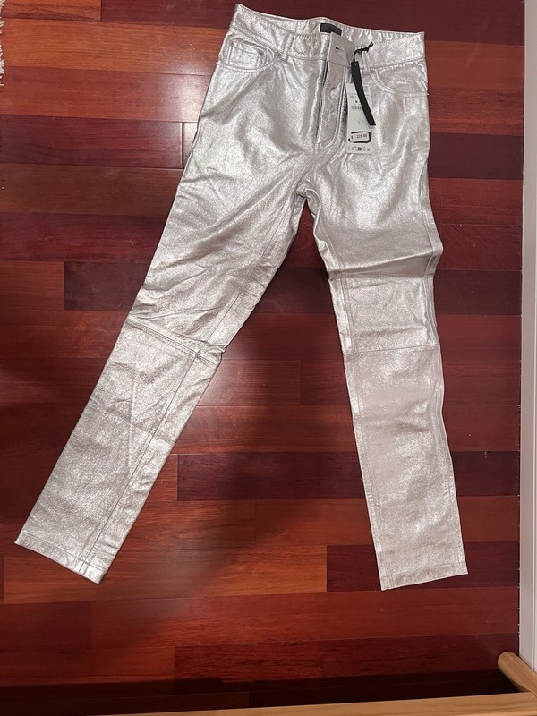 NWT Women’s Zara x Steven Meisel New York Collab Metallic Silver Pants Size 30