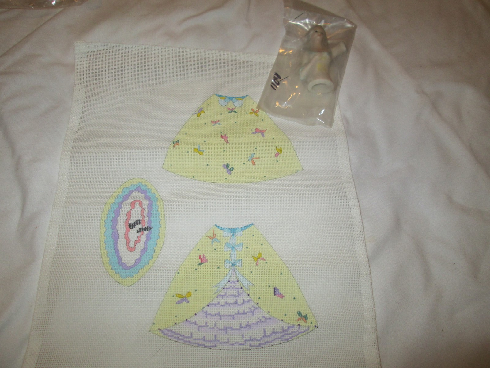 2 Sided Yellow Lady-Dede-Handpainted Needlepoint Canvas-Porcelain Torso