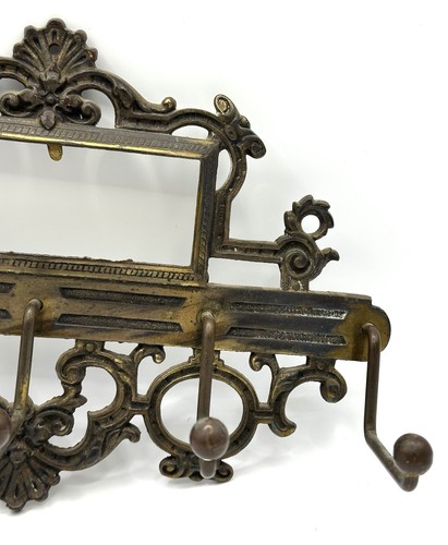 Antique Collectable Solid Brass Wall Mountable Picture And Tie Rack 5 Hooks - Picture 4 of 10
