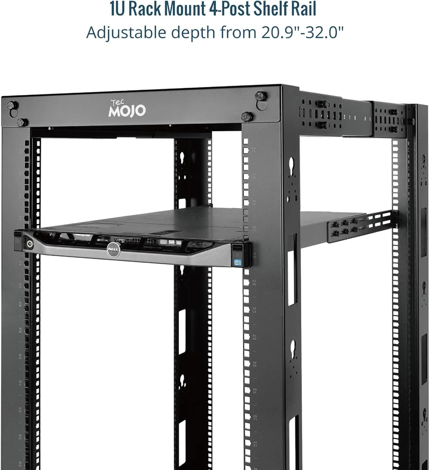 1U Universal Rack Mount Rails,4-Post Server Rack Shelf Rail with 20.9"-32" Adjus - Image 4 of 4