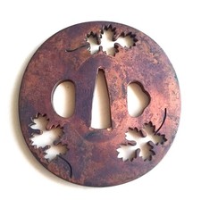 Ancienne épée japonaise en cuivre garde Tsuba feuille de raisin