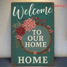 Welcome To Our Home Vintage Metal Sign Floral Wreath Front Door Decoration Gift