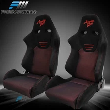 Adjustable Universal Pair Racing Seats Slider Suede & Shinning Mesh Fabric BK&RD