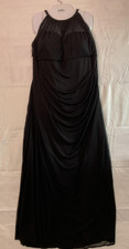 David's Bridal Dress Womens 24 Black Halter Ruched Chiffon Maxi Formal Gown