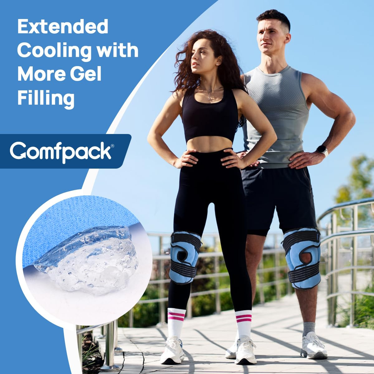 Knee Ice Pack Wrap for Sports Injuries with Compression Straps, Reusable Cold Ge