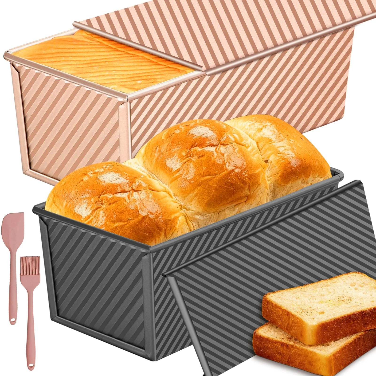 2 Pack Pullman Loaf Pan with Lid: 2.2 LB & 1 LB (13x4 & 9x4 inch) Sandwich Br...