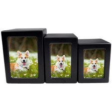 Wooden Funeral Cremation Urn with Photo Frame For Dogs And Cats Black,S,0-25lbs 