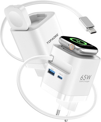Einziehbares 65W USB C ladegerät mit Kabeln für Apple Watch, 4-Port GaN USB C