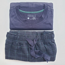 Perry Ellis Portfolio Men  s Pajama Set Knit Top  Flannel Pants Blue Size M