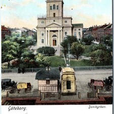 c1910s Gothenburg Sweden Domkyrkan Cathedral Clock Tower Street Vendor Cart A350