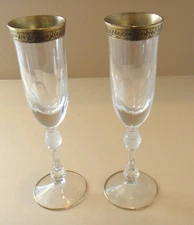 2-Crystalite Bohemia Crystal Jessie Champagne 10" Gold Encrusted EUC