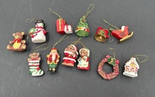 Vintage Lot of 12 Miniature Tiny Resin Christmas Tree Ornaments Various