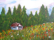 OOAK - Original COUNTRY HOUSE TREES IMPRESSIONISM LANDSCAPE  Painting On CANVAS