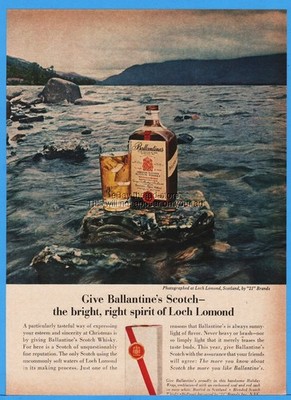 1962 Ballantine's Scotch Whisky Loch Lomond Scotland Vintage Photo Print Ad