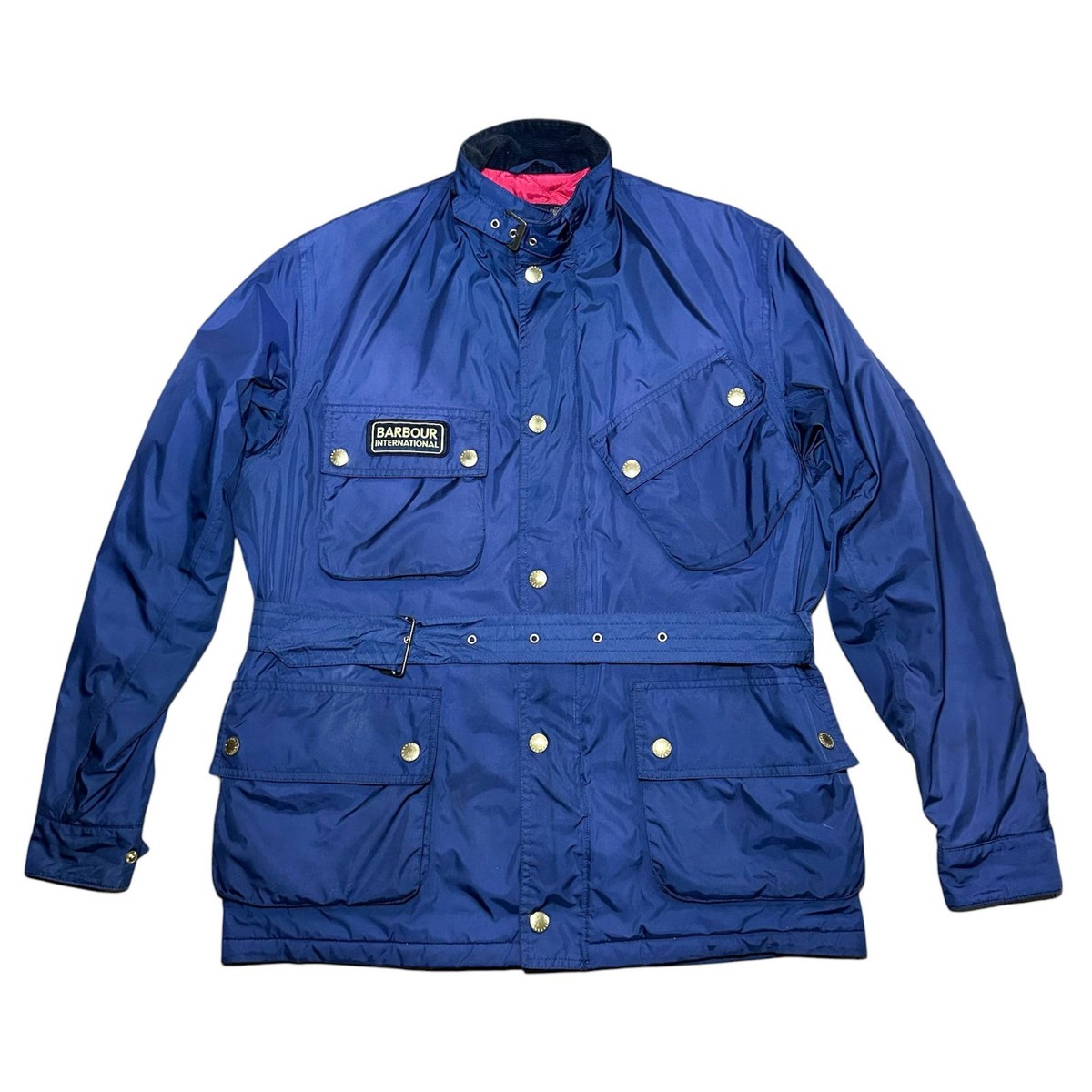 Barbour International Lightning Gold Blue Quilted Biker Jacket
