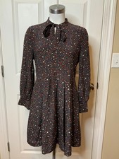Madewell Black Multicolor Star Print Long Sleeve Dress W/ Necktie, Size 4 (US)