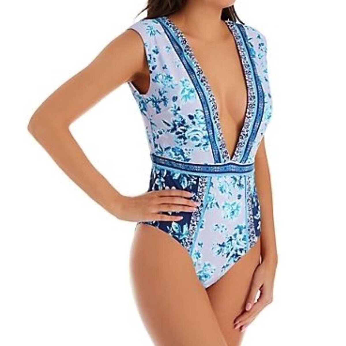 Nanette Lepore Lavender Trails Priya Plunge One Piece Swimsuit