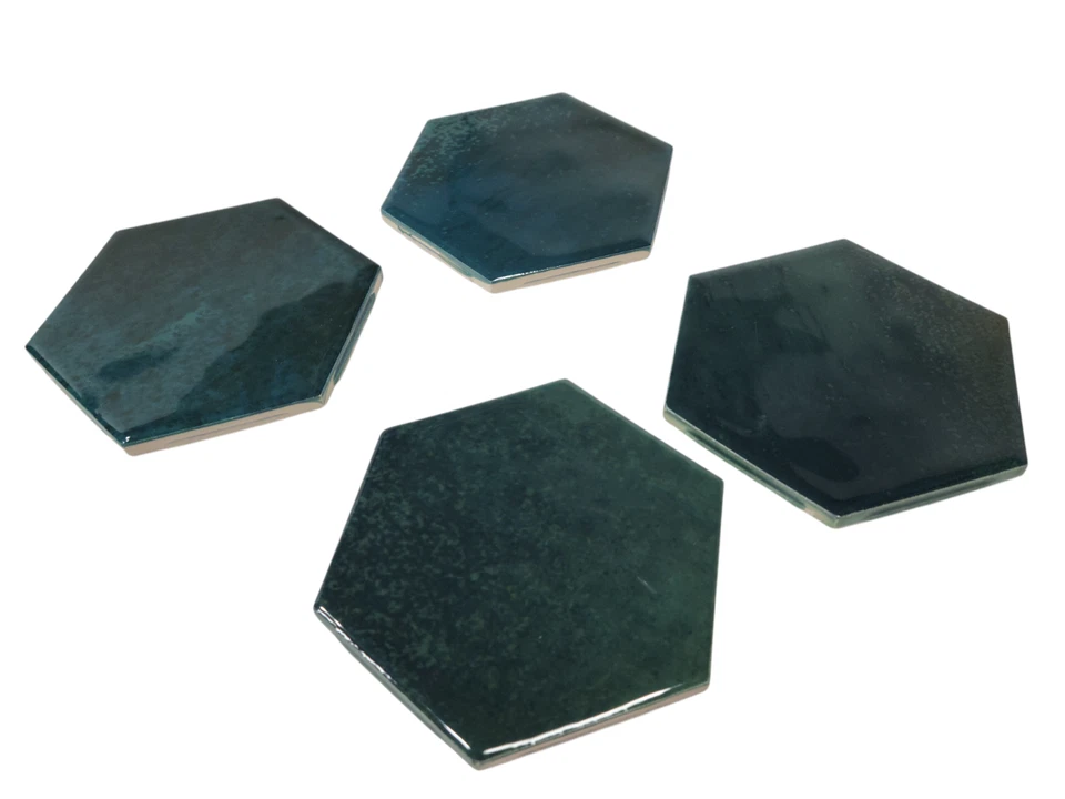 Green Ceramic Tile Hexagon Subway Marble Mosaic Vintage Mid Century Modern Retro - Image 2 of 4