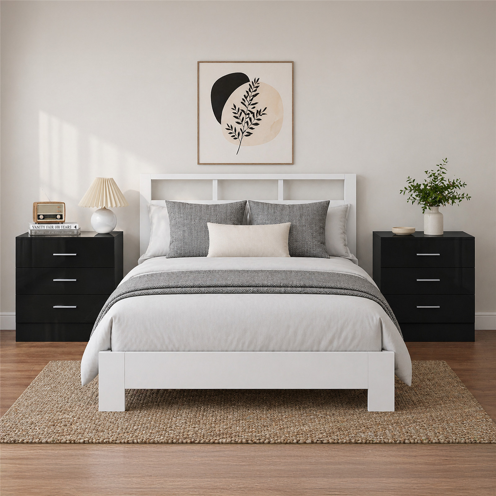 REFLECT 3 Drawer Bedsides (2pc) - Black Gloss Fronts & Black Oak Matt Carcass